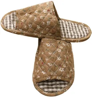 Women Vintage Home Slippers Soft Cotton Floral Floor Shoes Toe Sole Slippers Non-Slip Bedroom Couple