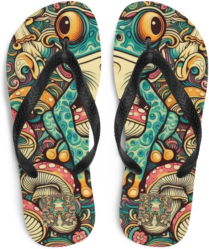 Women's Adorable Trippy Frog Luxe Flip-Flops For Beach or Pool