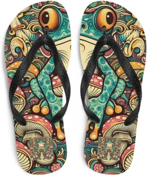 Women's Adorable Trippy Frog Luxe Flip-Flops For Beach or Pool