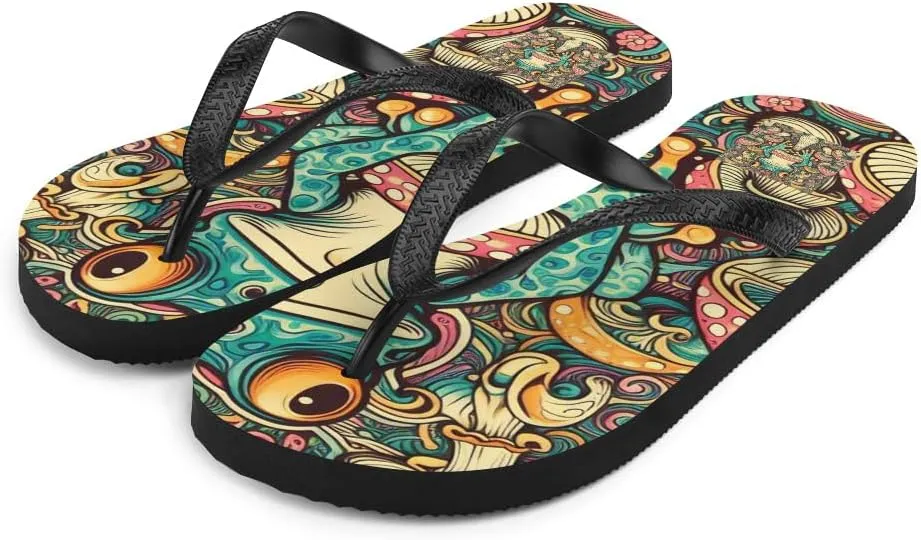 Women's Adorable Trippy Frog Luxe Flip-Flops For Beach or Pool