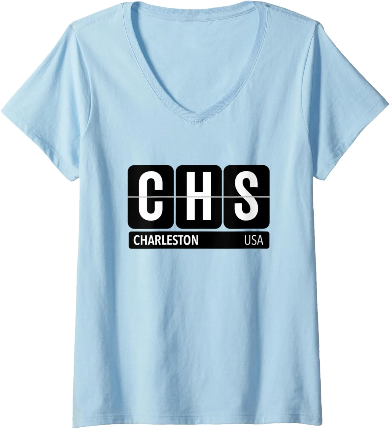 Womens CHS Charleston SC USA Travel Souvenir White Text V-Neck T-Shirt