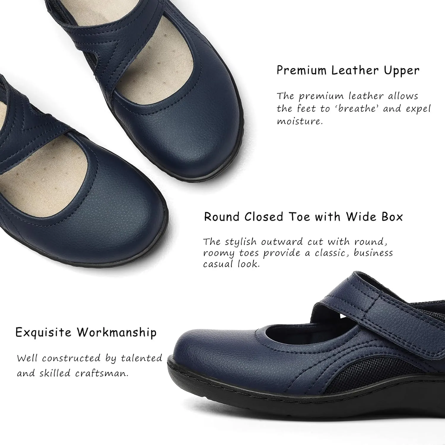 Women's Classic Comfort Mary Jane Flats Fashion Casual Dress Shoes Cute Closed Toe Slip On Lightweight Breathable Walking Shoes