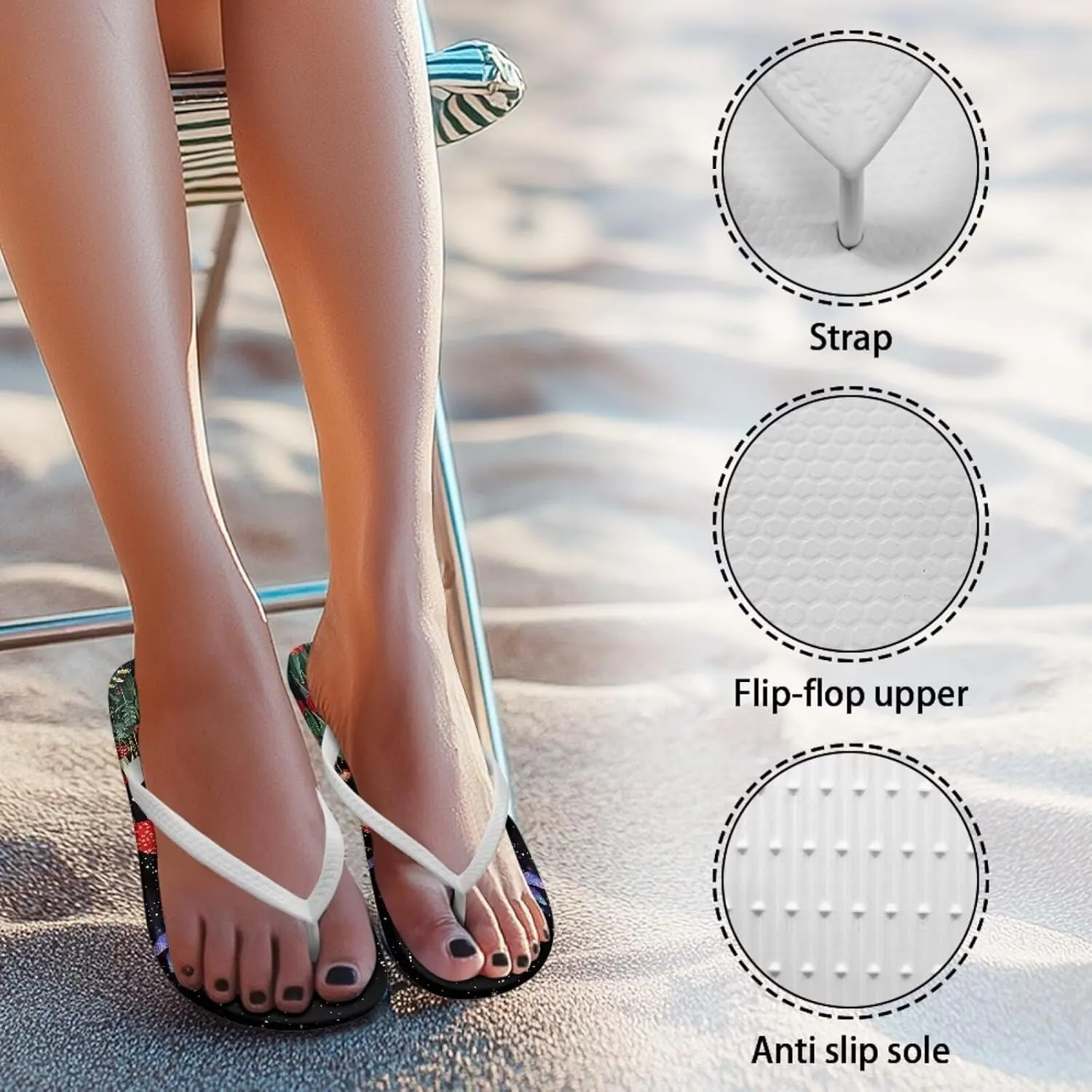 Womens Flip Flops Ladies Non Slip Sandals Lightweight Stylish Shower Shoes Yoga Mat for Summer