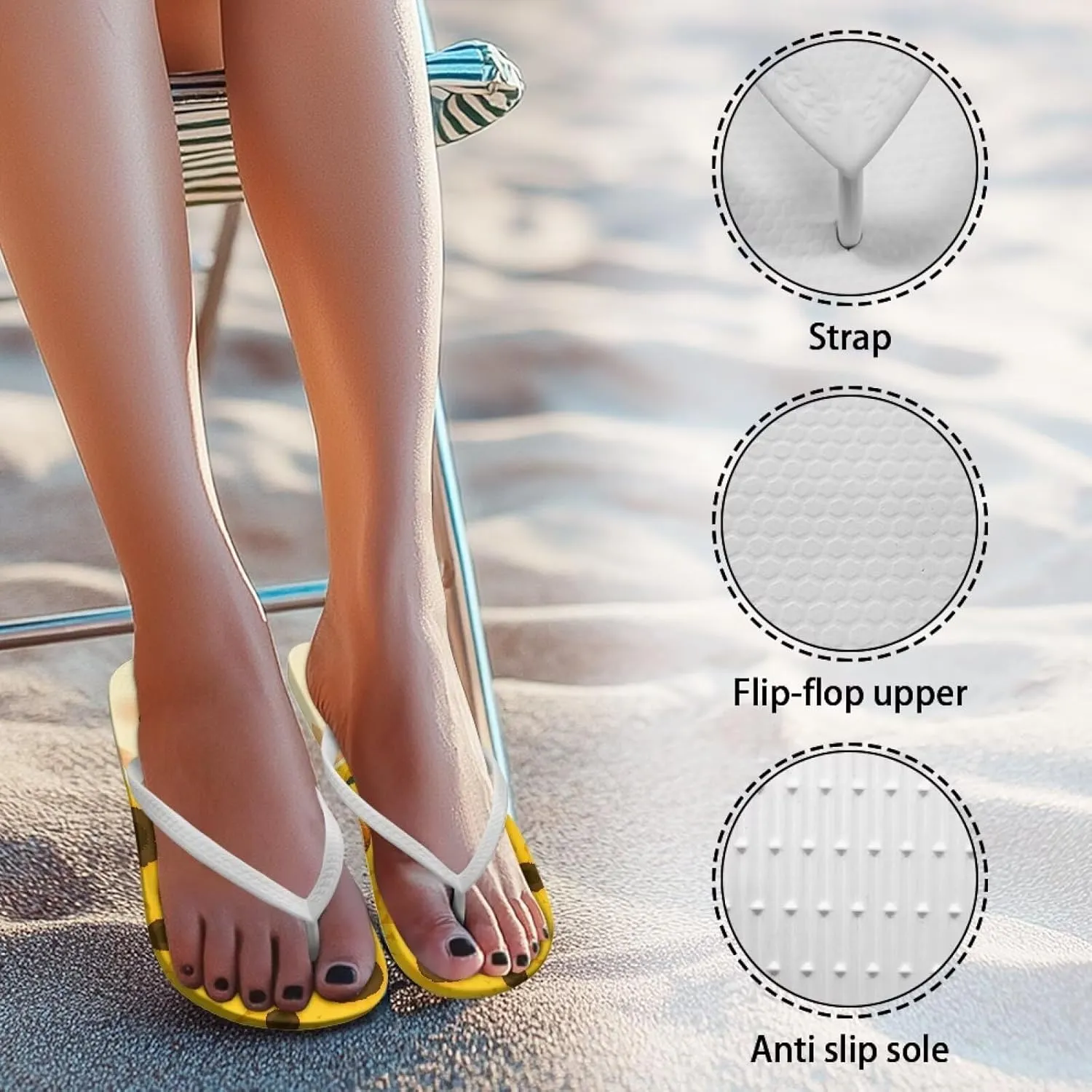 Women's Flip Flops Soft Lightweight Beach Party Slide Sandals Women Anti Slip Casual Slippers for Living Room Size 5.5-9.5 White Sole