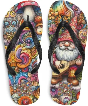 Women's Happy Colorful Cottagecore Gnome Luxe Flip-Flops