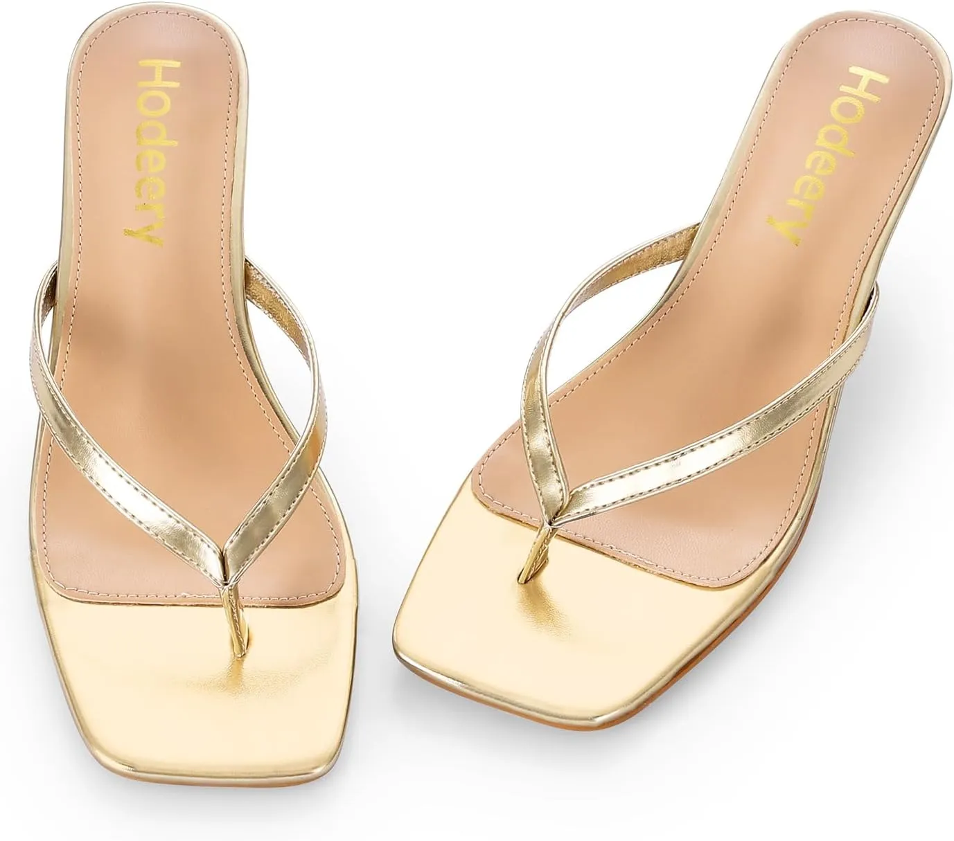 Women's Kitten Heels Thong Sandals Open Square Toe Flip Flop Low Heels 2.5 Inch Slip On Sexy Women Dressy Slide Shoes for Casual
