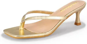 Women's Kitten Heels Thong Sandals Open Square Toe Flip Flop Low Heels 2.5 Inch Slip On Sexy Women Dressy Slide Shoes for Casual