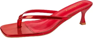 Women's Kitten Heels Thong Sandals Open Square Toe Flip Flop Low Heels 2.5 Inch Slip On Sexy Women Dressy Slide Shoes for Casual