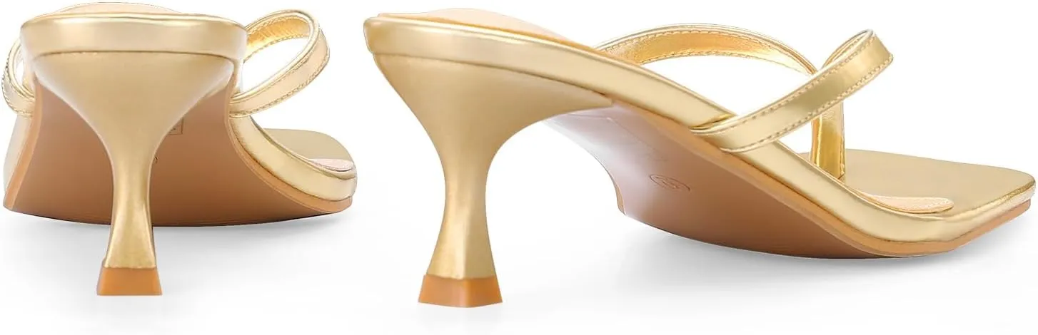 Women's Kitten Heels Thong Sandals Open Square Toe Flip Flop Low Heels 2.5 Inch Slip On Sexy Women Dressy Slide Shoes for Casual