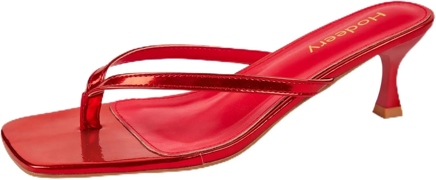 Women's Kitten Heels Thong Sandals Open Square Toe Flip Flop Low Heels 2.5 Inch Slip On Sexy Women Dressy Slide Shoes for Casual