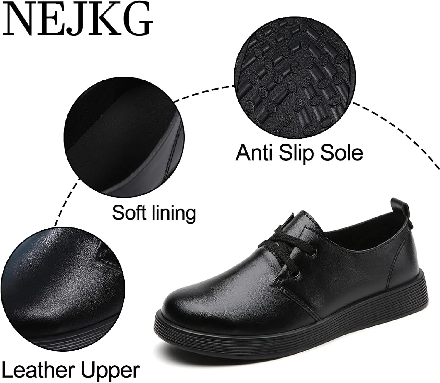 Women's Leather Casual Flat Oxford Shoes Comfort Round Toe Non Slip Breathable Lace Up Dress Shoes for Work Dating Shopping