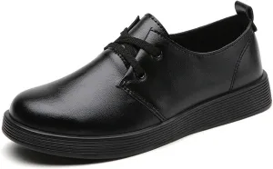 Women's Leather Casual Flat Oxford Shoes Comfort Round Toe Non Slip Breathable Lace Up Dress Shoes for Work Dating Shopping