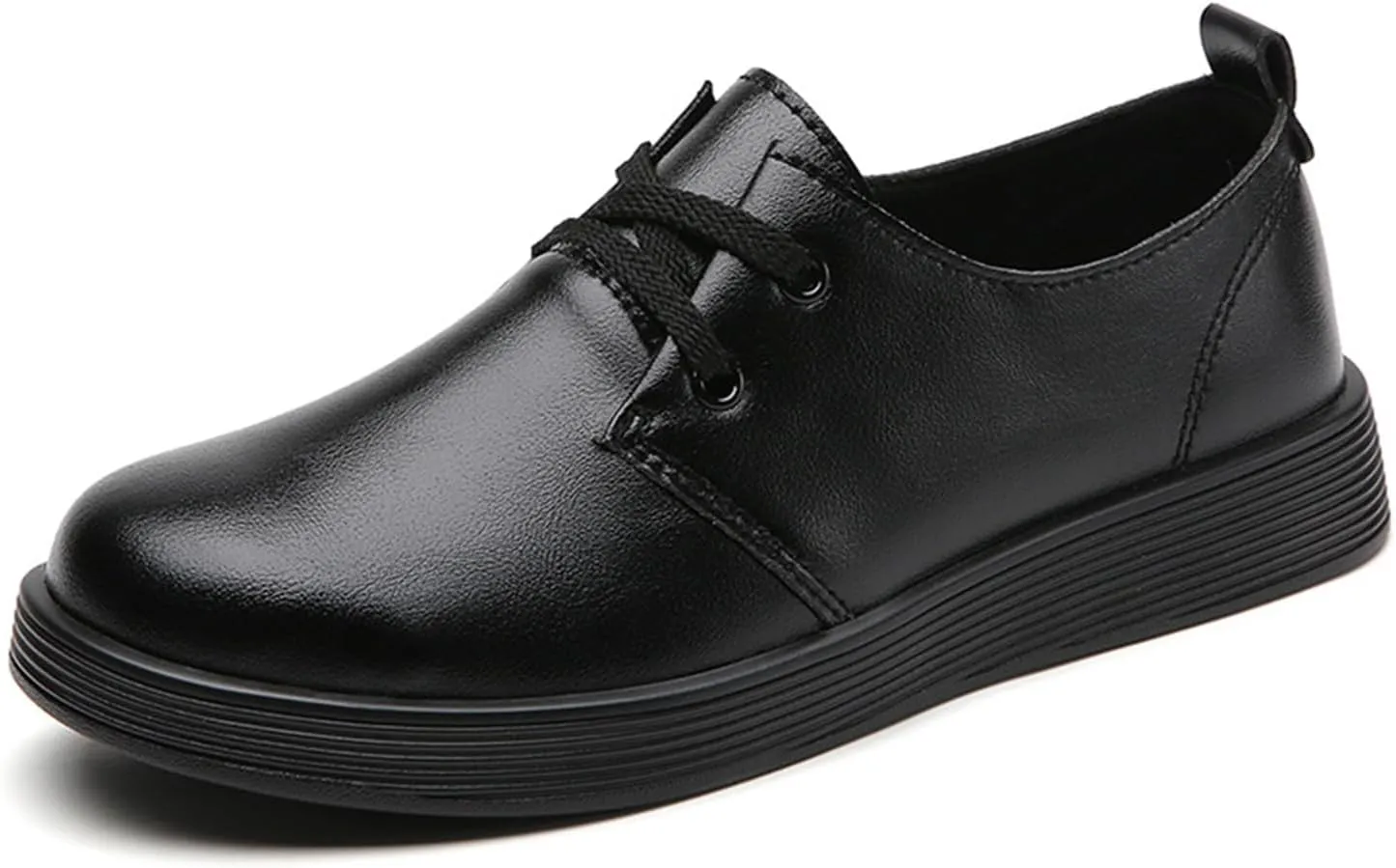 Women's Leather Casual Flat Oxford Shoes Comfort Round Toe Non Slip Breathable Lace Up Dress Shoes for Work Dating Shopping