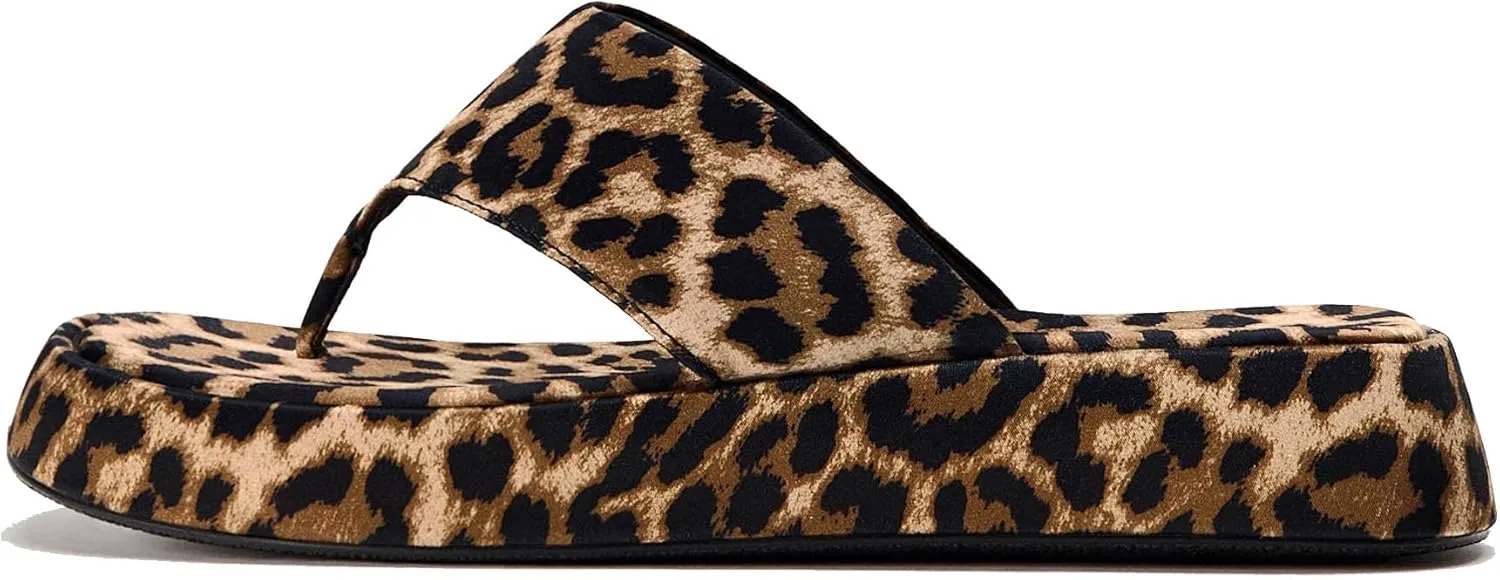 Women's Leopard-print Platform Sandals Summer Flip Flops Animal Print Flatform Slides Casual Beach Slippers