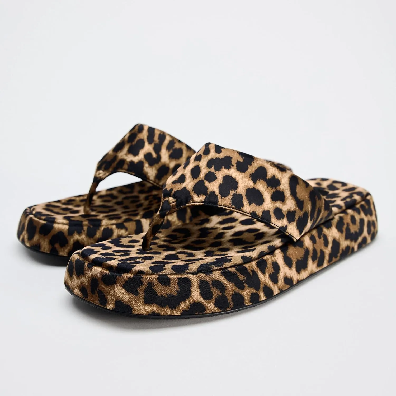 Women's Leopard-print Platform Sandals Summer Flip Flops Animal Print Flatform Slides Casual Beach Slippers