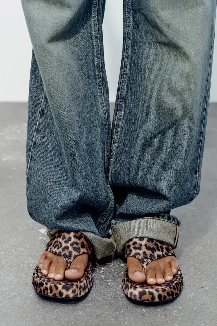 Women's Leopard-print Platform Sandals Summer Flip Flops Animal Print Flatform Slides Casual Beach Slippers