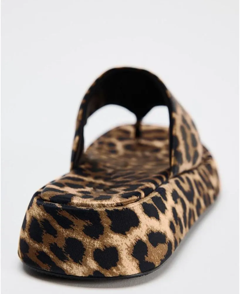 Women's Leopard-print Platform Sandals Summer Flip Flops Animal Print Flatform Slides Casual Beach Slippers