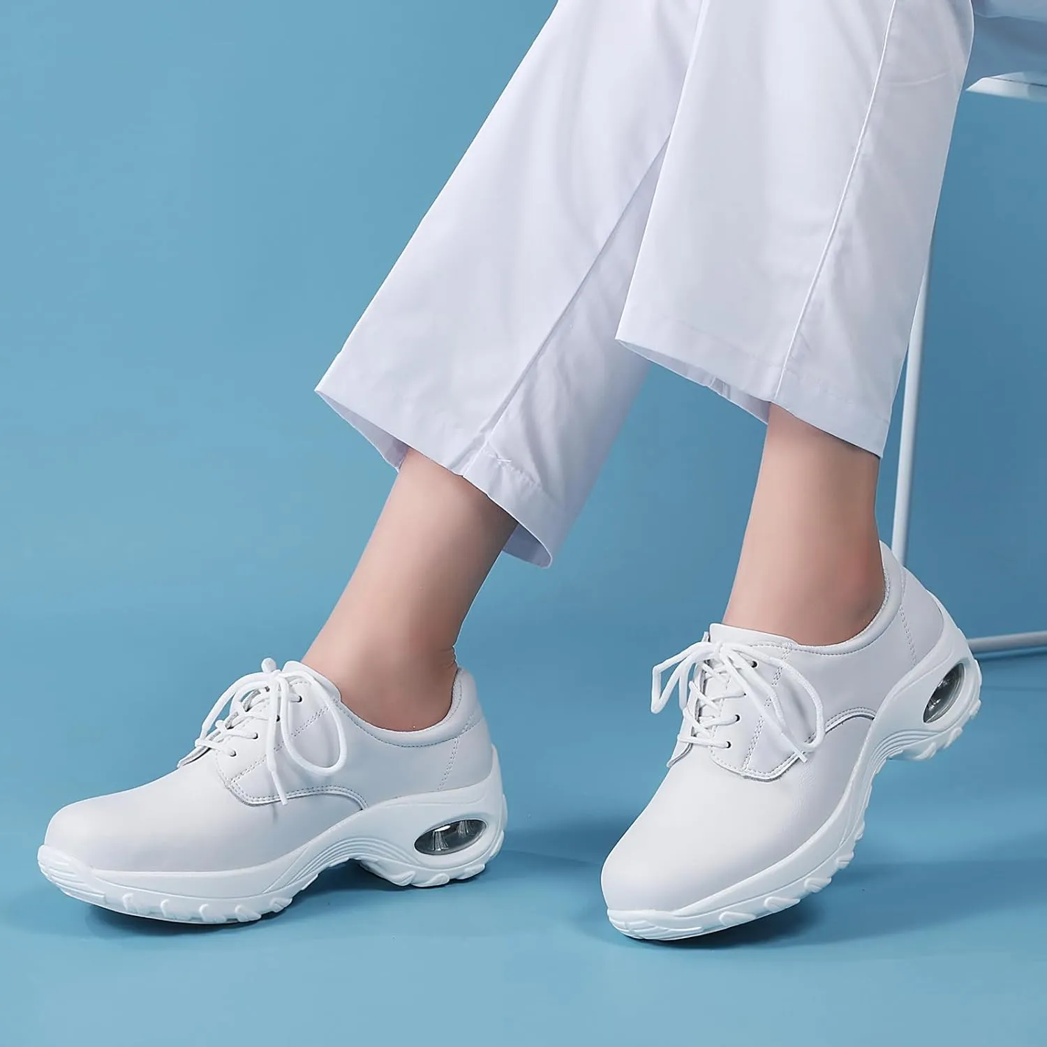 Womens Lightweight Nursing Shoes Slip Resistant Faux Leather Lace Up Comfortable Oxford Work Shoes