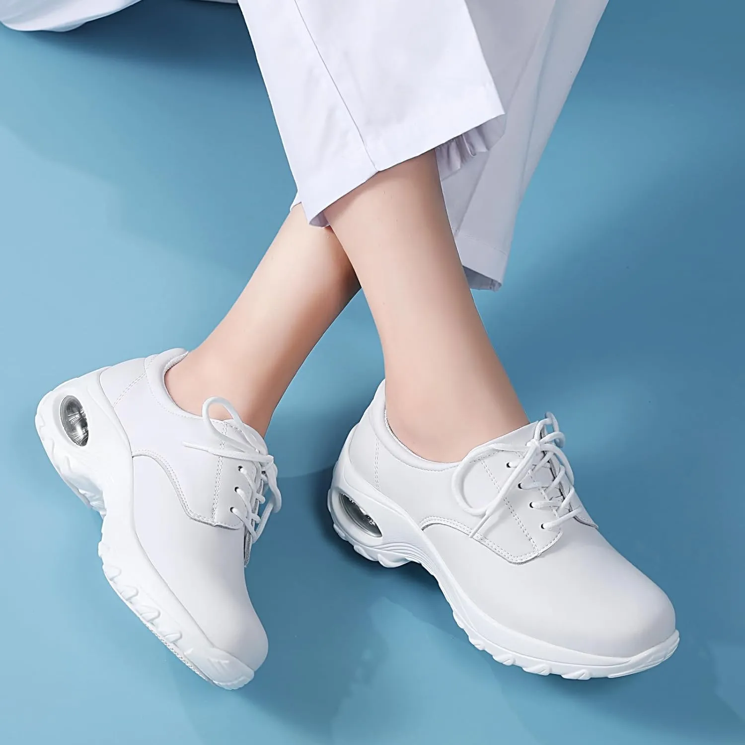 Womens Lightweight Nursing Shoes Slip Resistant Faux Leather Lace Up Comfortable Oxford Work Shoes