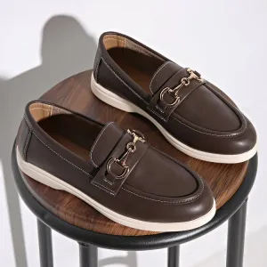 Women’s Loafers – Streamlined Fit – Flat Sole – Slip-On – Metal Accent – Polished Finish