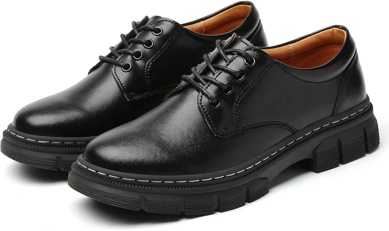 Womens Oxford Shoes Platform Classic Leather Non Slip Dressy Shoes Chunky Comfortable Business Shoes for Work Casual Office