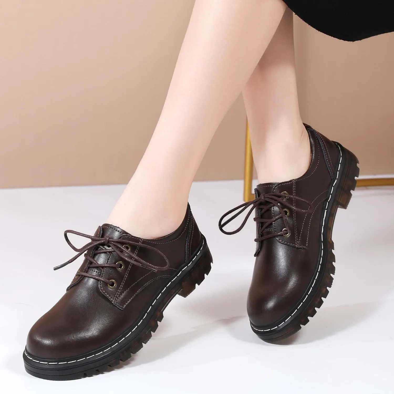Women's Oxfords Lace Up Business Formal Dress Shoes Platform Oxford Shoes Slip Resistant Service Boots for Women Ladies Grils