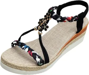 Womens Sandals Open Toe Beach Shoes Vintage Wedge Orthopedic Comfortable Ankle Strap Dressy Arch Support Shoes Walking Elegant Breathable Bohemian Sandals