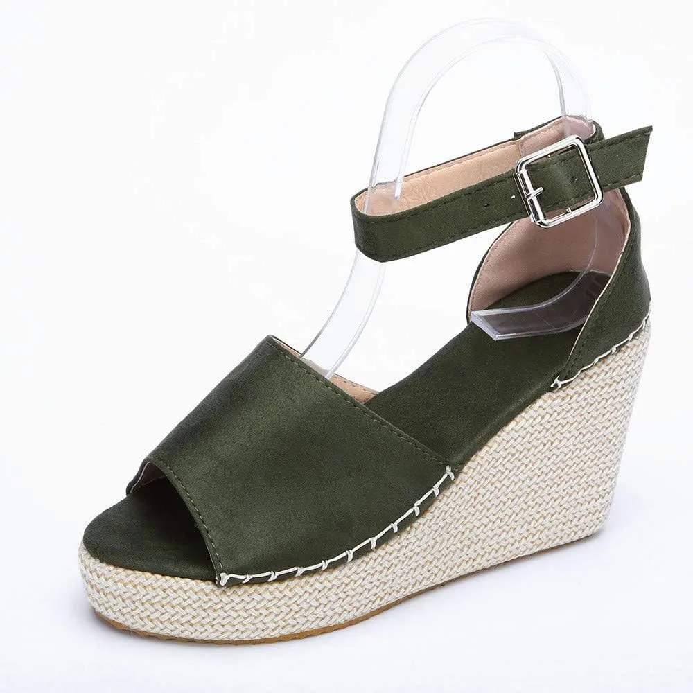 Womens Wedge Sandals Espadrille Sandals for Women Open Toe Ankle Strap Buckle Platform Sandal, Wide Width Comfortable Orthopedic Wedges Casual Summer Dress Shoes
