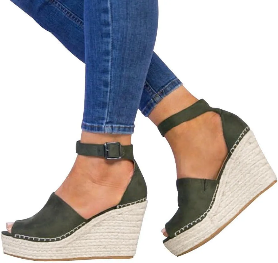 Womens Wedge Sandals Espadrille Sandals for Women Open Toe Ankle Strap Buckle Platform Sandal, Wide Width Comfortable Orthopedic Wedges Casual Summer Dress Shoes