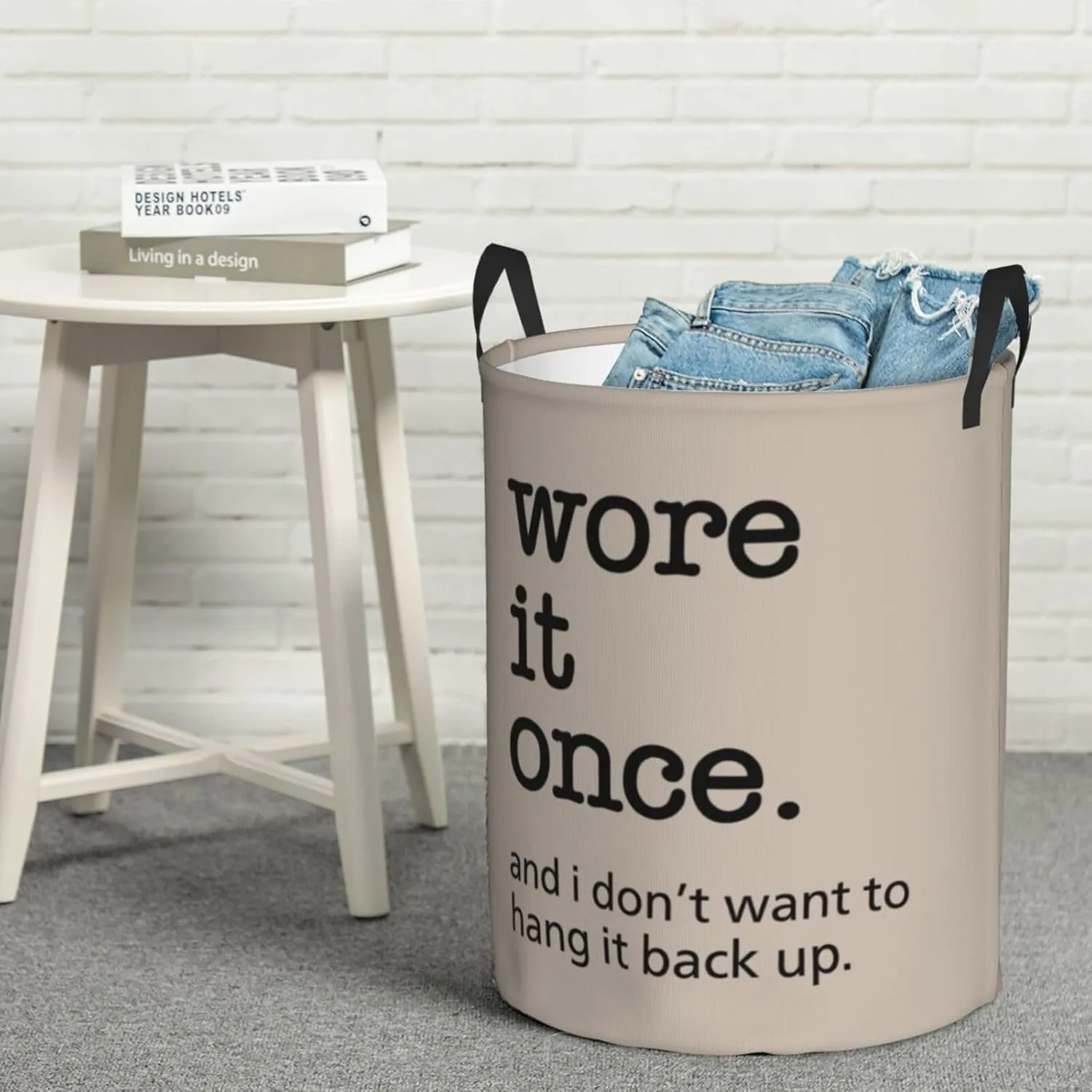 Wore It Once Don't Want to Hang It Back up Laundry Basket Waterproof Fabric Collapsible Laundry Hamper Round Durable Dirty Clothes Storage Bag Organizer for Bedroom Bathroom Dorm Living Room Nursery