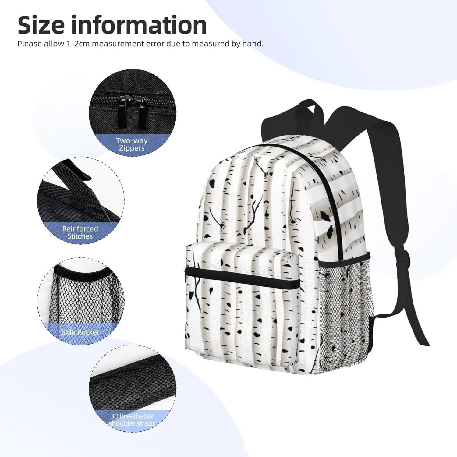Wurton Birch Tree Print Unisex Backpack Trendy,Durable Travel Bag Sports Beach Backpack Lightweight Backpack