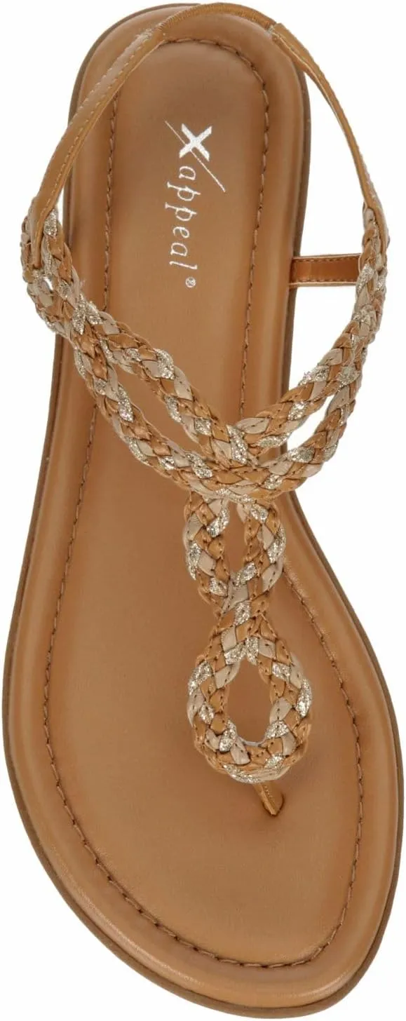 XAPPEAL Akia - Women's Braided Ankle Strap Gladiator Thong Flip Flop Sandals