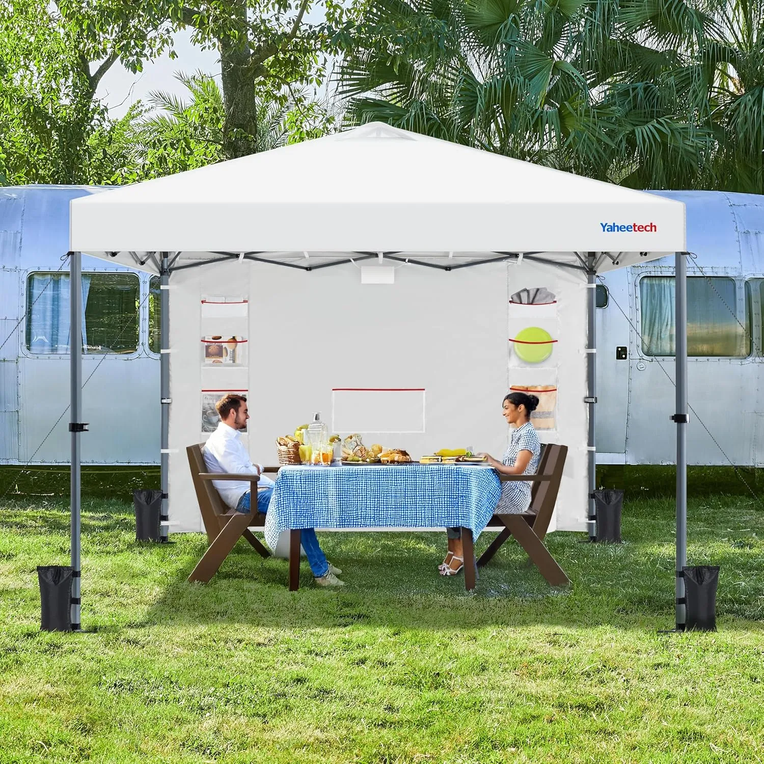 Yaheetech 10x10 Pop-up Canopy Tent w/Removable Pockets Sidewall for Extra Storage, Outdoor Sun Shelter Waterproof & Durable w/Wheeled Bag, Sandbags & Guylines for Beach Camping Party (White)
