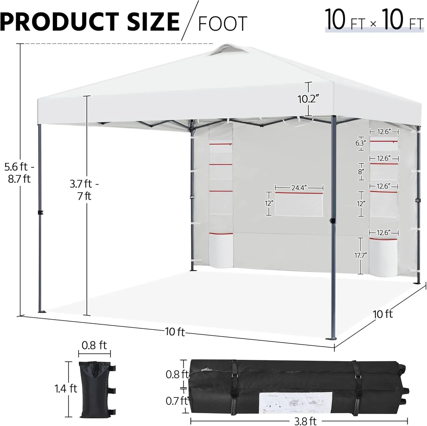 Yaheetech 10x10 Pop-up Canopy Tent w/Removable Pockets Sidewall for Extra Storage, Outdoor Sun Shelter Waterproof & Durable w/Wheeled Bag, Sandbags & Guylines for Beach Camping Party (White)