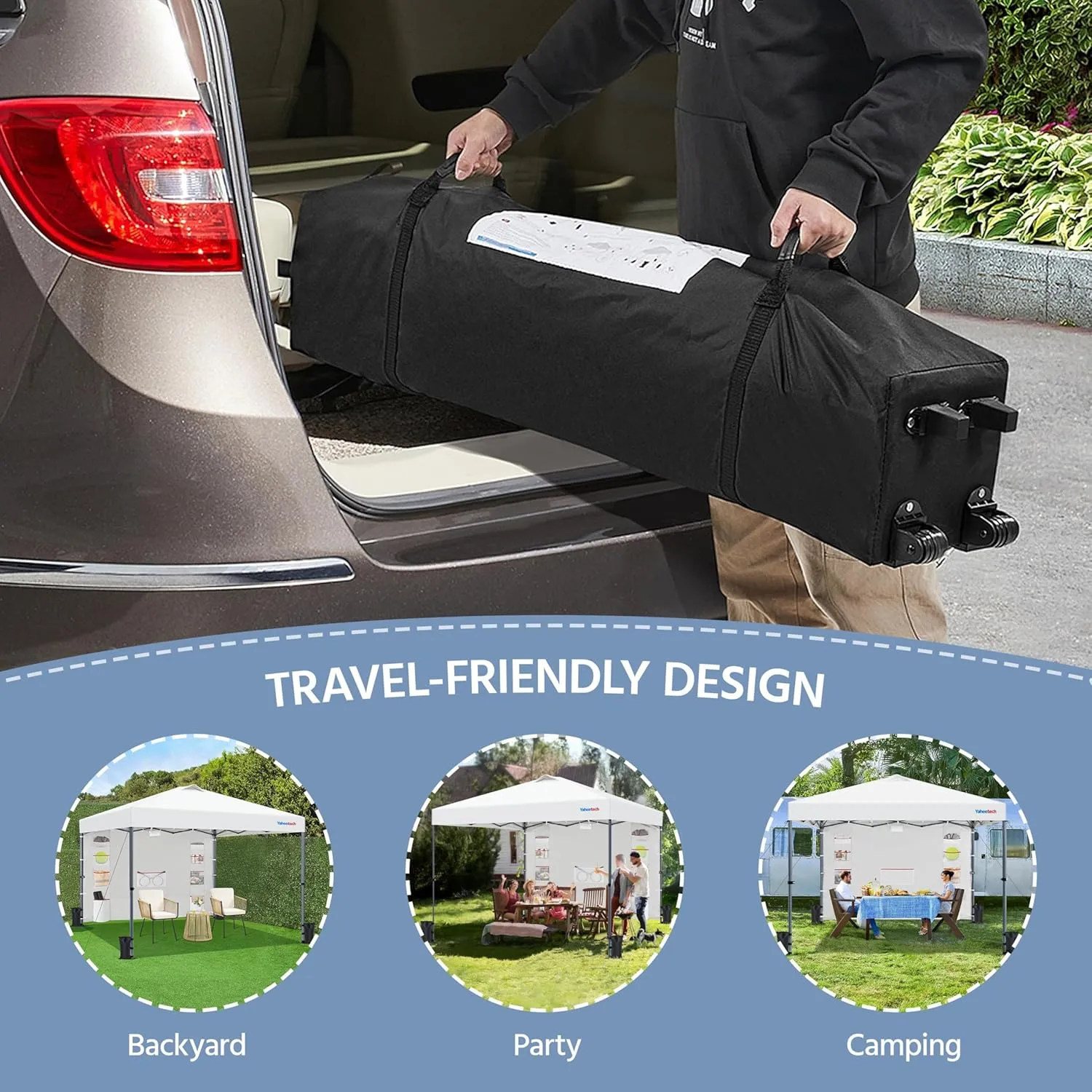 Yaheetech 10x10 Pop-up Canopy Tent w/Removable Pockets Sidewall for Extra Storage, Outdoor Sun Shelter Waterproof & Durable w/Wheeled Bag, Sandbags & Guylines for Beach Camping Party (White)