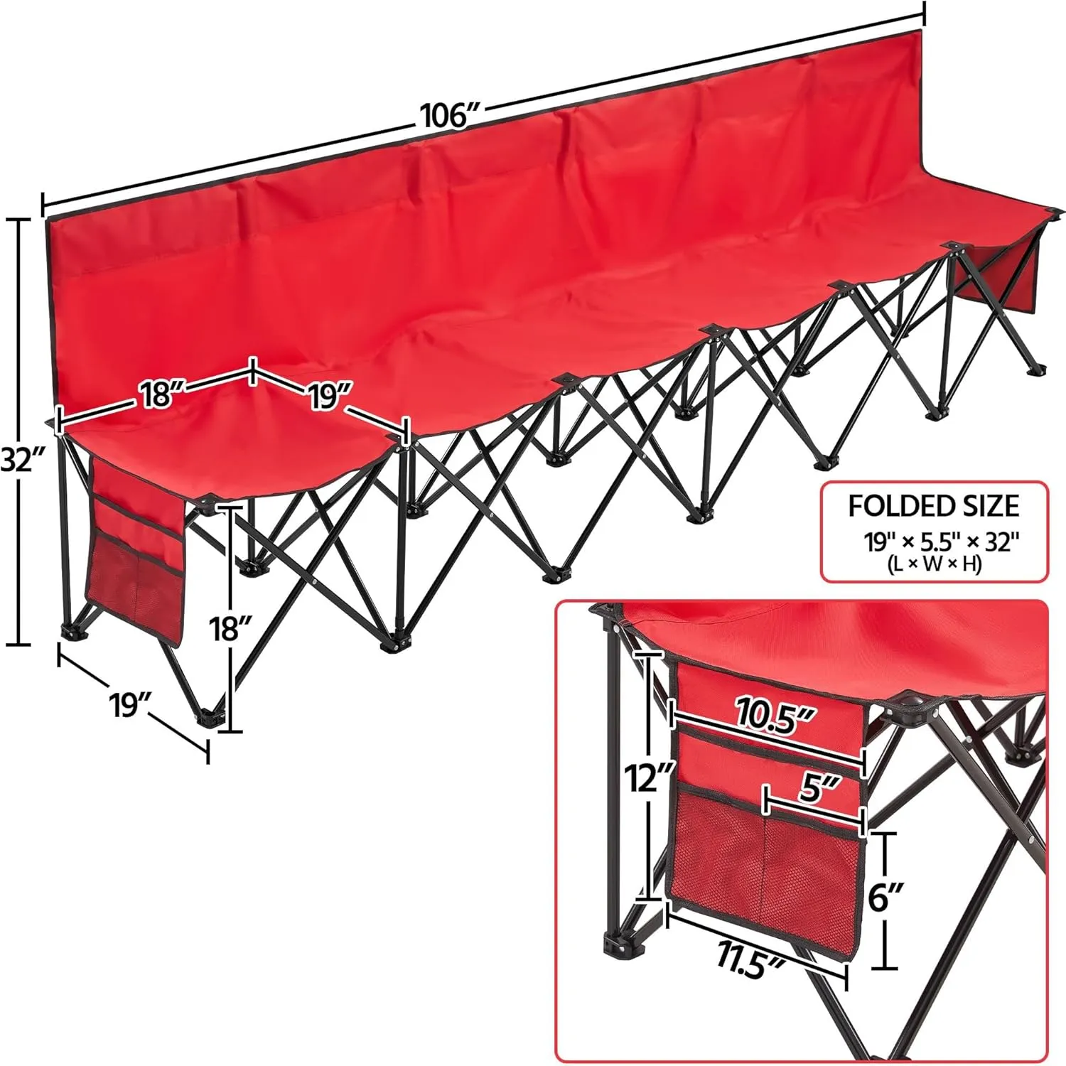 Yaheetech Foldable Sideline Bench 600D Oxford Double Layer Fabric