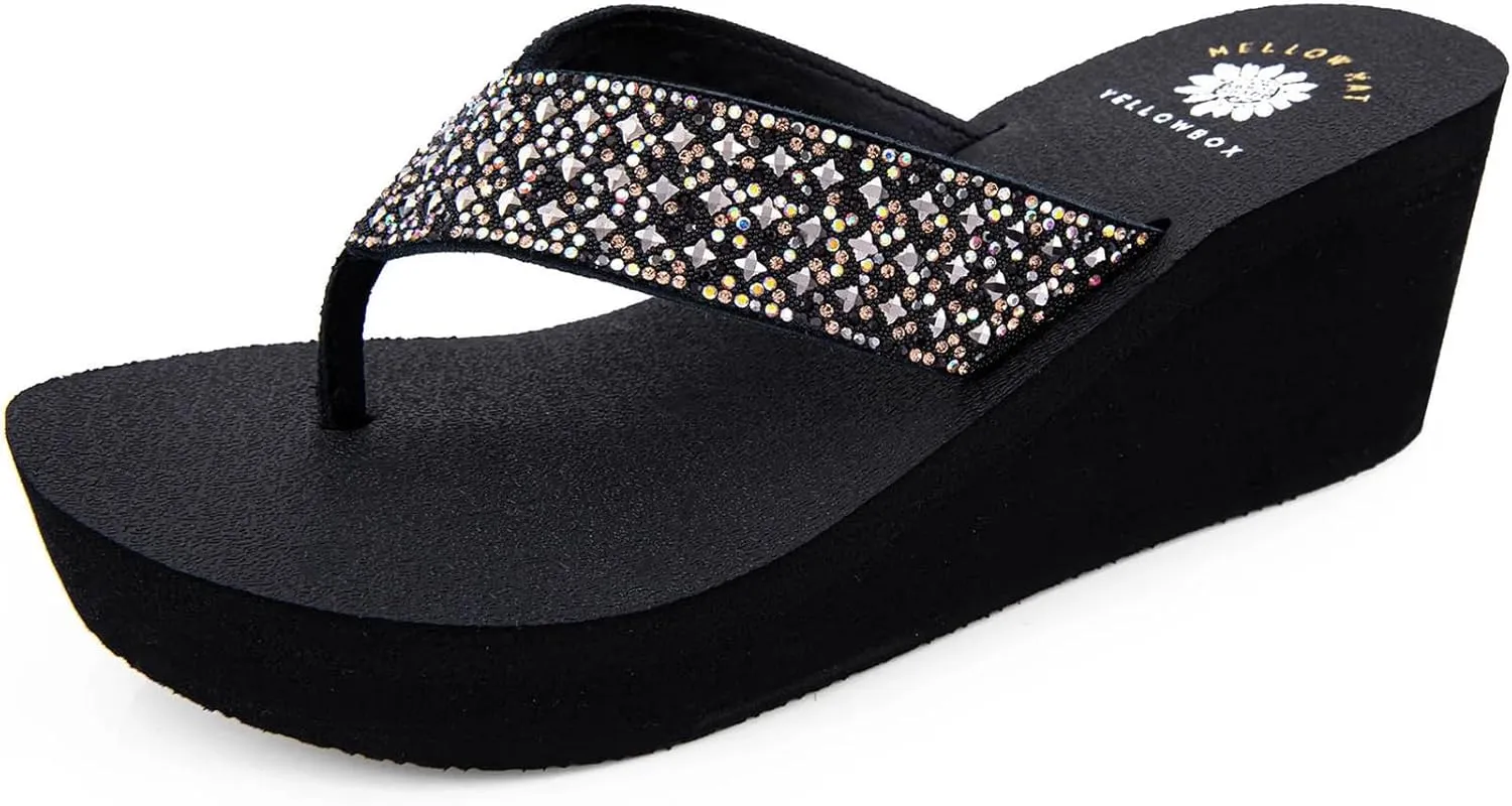 Yellow Box Women's Wyle Wedge Sandal, Round Toe, Medium-High 2.5 Inch Heel, 1 Inch Platform Comfortable Flip-Flop