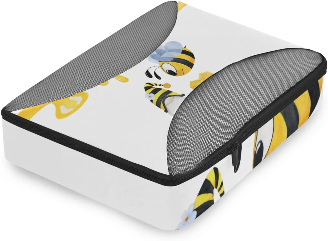 Yellow Flying Bee Dressed Up Gnome Honeycomb on White 4 PCs Set Packing Bags, Luggage Organizer Bag, Portable Cube Toiletry bag, Durable Travel Cosmetic Storage Bag for Men Women