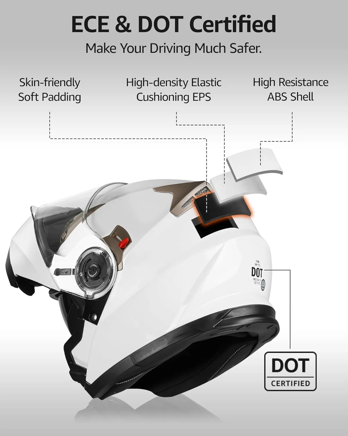 YEMA Modular Motorcycle Helmets, DOT Approved Full Face Motorcycle Helmet with Flip Up Dual Visor, Helmets for Adults Motorcycle Men Women Helmets for Street Scooter ATV E-Bike - YM-925