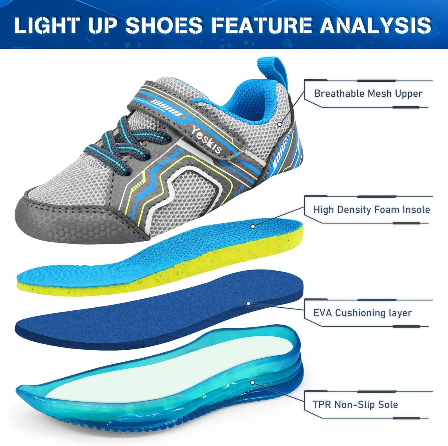 YESKIS Toddler Boys Girls Light Up Shoes LED Flashing Lightweight Mesh Breathable Adorable Running Sneakers for Toddler and Little Kid