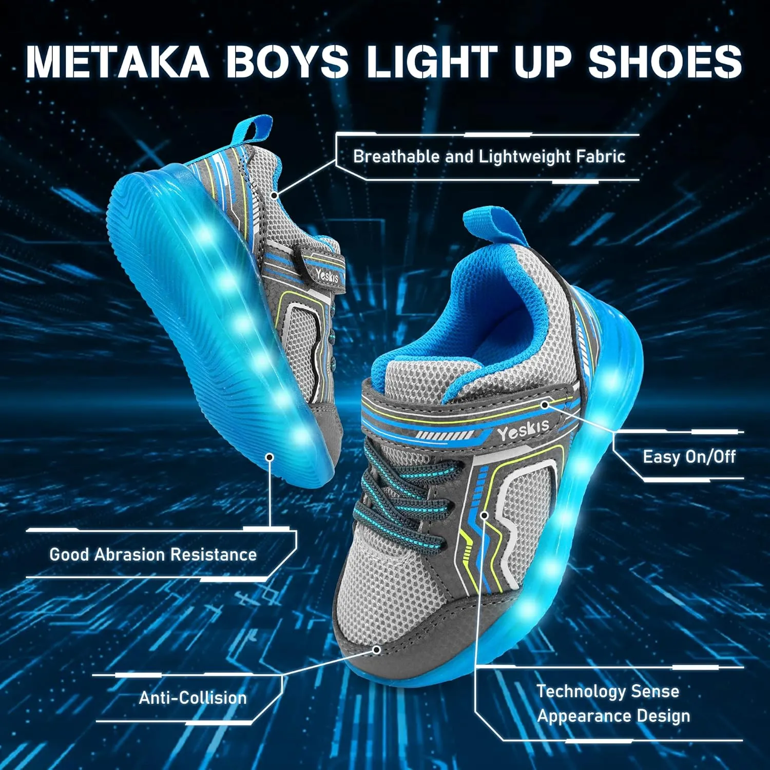 YESKIS Toddler Boys Girls Light Up Shoes LED Flashing Lightweight Mesh Breathable Adorable Running Sneakers for Toddler and Little Kid