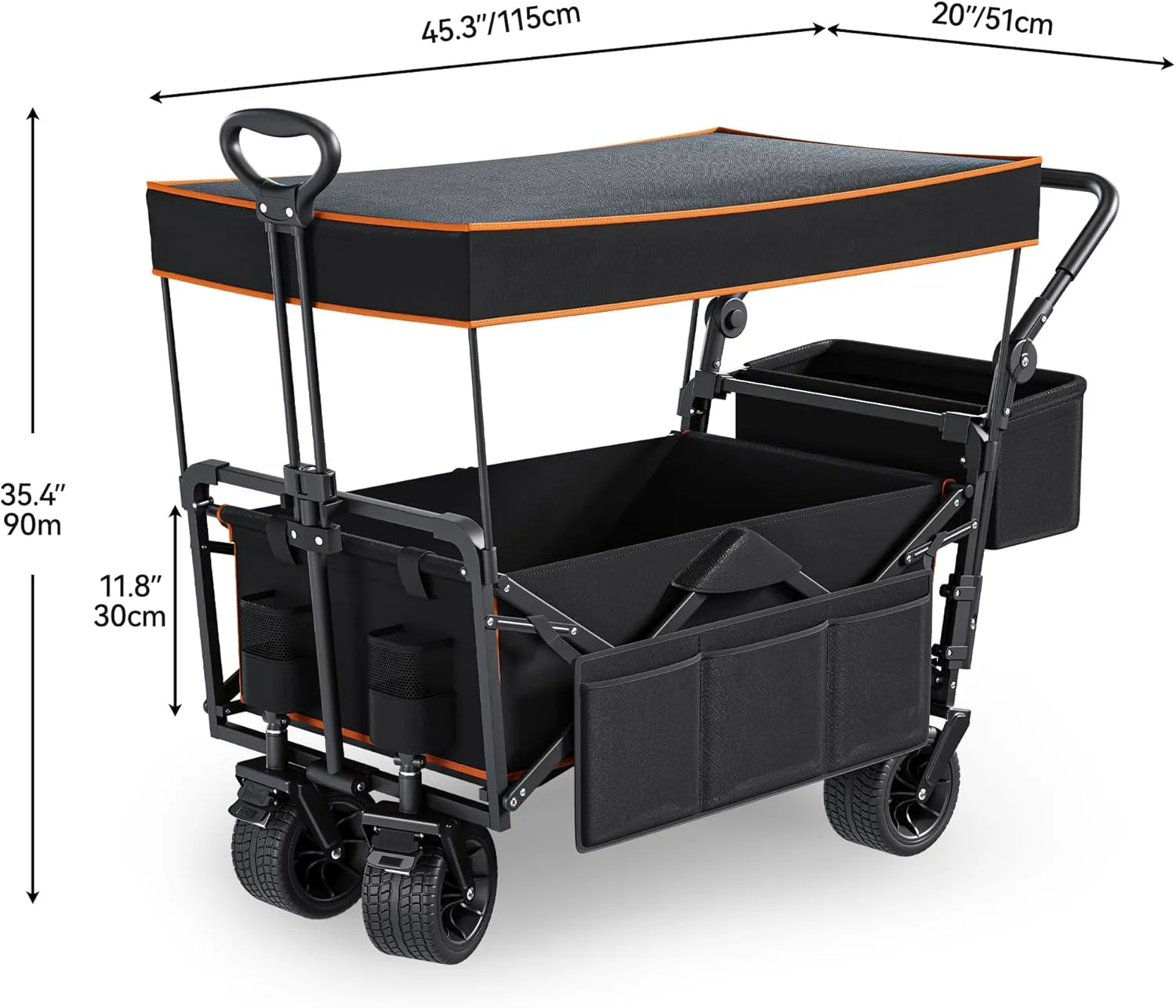 YITAHOME Large Collapsible Wagon w/Removable Canopy, Heavy Duty Outdoor Folding Wagon Cart w/Adjustable Handles and Flexible Swivel Wheels Utility Wagon for Camping, Shopping, Sports, Beach - Black