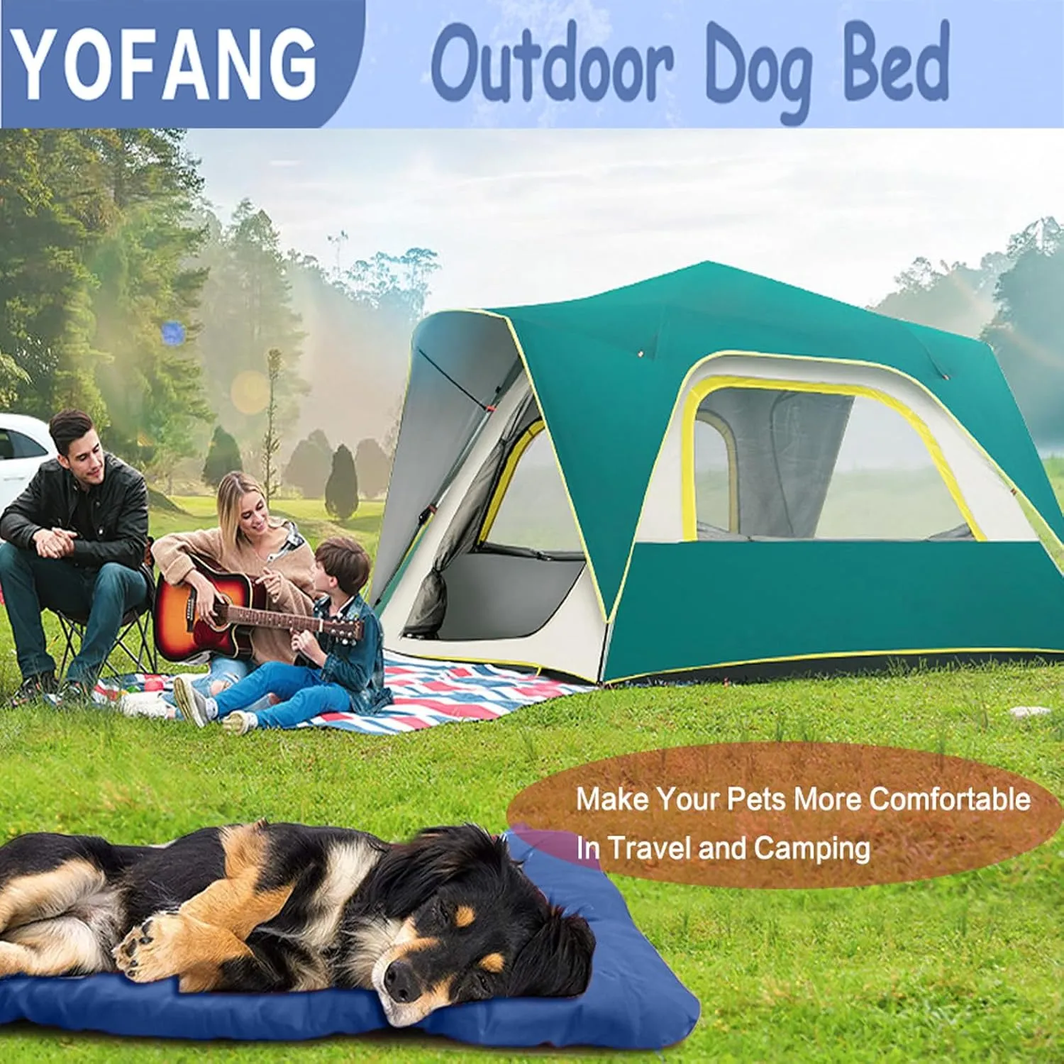 YOFANG 47"x32" Outdoor Travel Dog Bed,Portable Crate Mat Waterproof Anti-Slip, Kennel Pad Washable,Pet Camping Beds Ripstop 1200D Nylon Fabric,Easy to Clean for for Large Medium Dogs or Cats,Blue