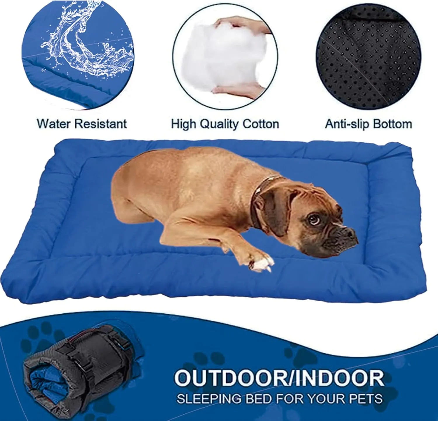 YOFANG 47"x32" Outdoor Travel Dog Bed,Portable Crate Mat Waterproof Anti-Slip, Kennel Pad Washable,Pet Camping Beds Ripstop 1200D Nylon Fabric,Easy to Clean for for Large Medium Dogs or Cats,Blue