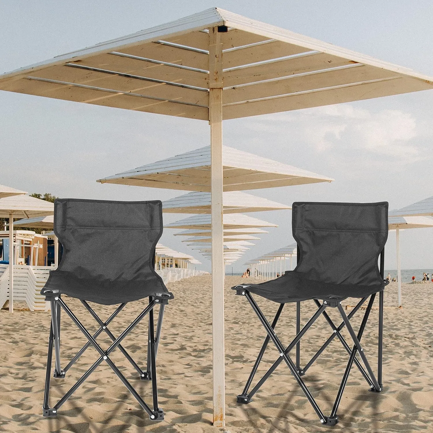 YSSOA Portable Folding Camping Chair for Adult with Carry Bag, Collapsible Anti-Slip Padded Oxford Cloth Stool for Hiking, Fishing, Gardening, Picnic, Small, Black