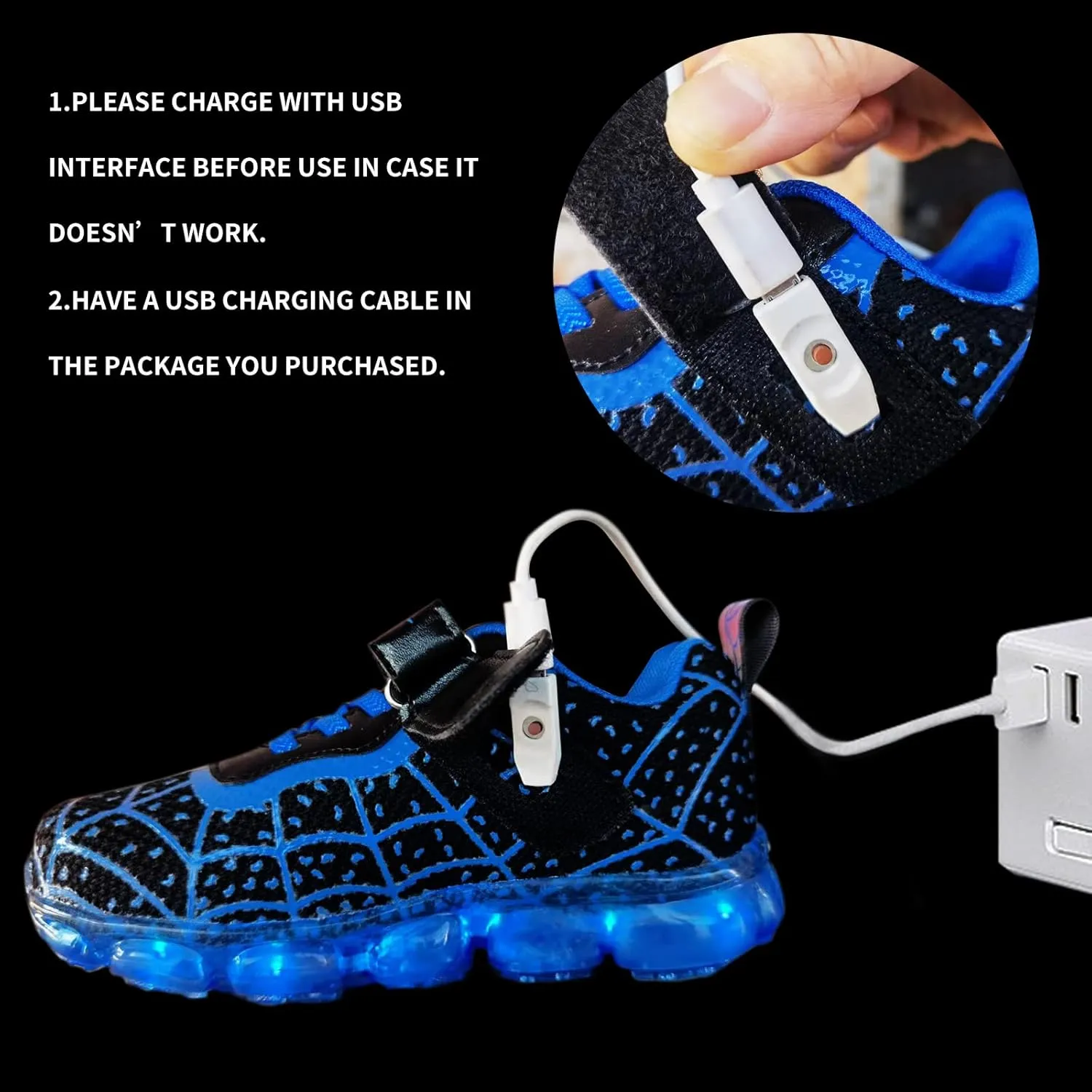 YUNICUS Kids Light Up Shoes Led Flash Sneakers with Spider Upper USB Charge for Boys Girls Toddles Best Gift for Birthday Thanksgiving Christmas Day
