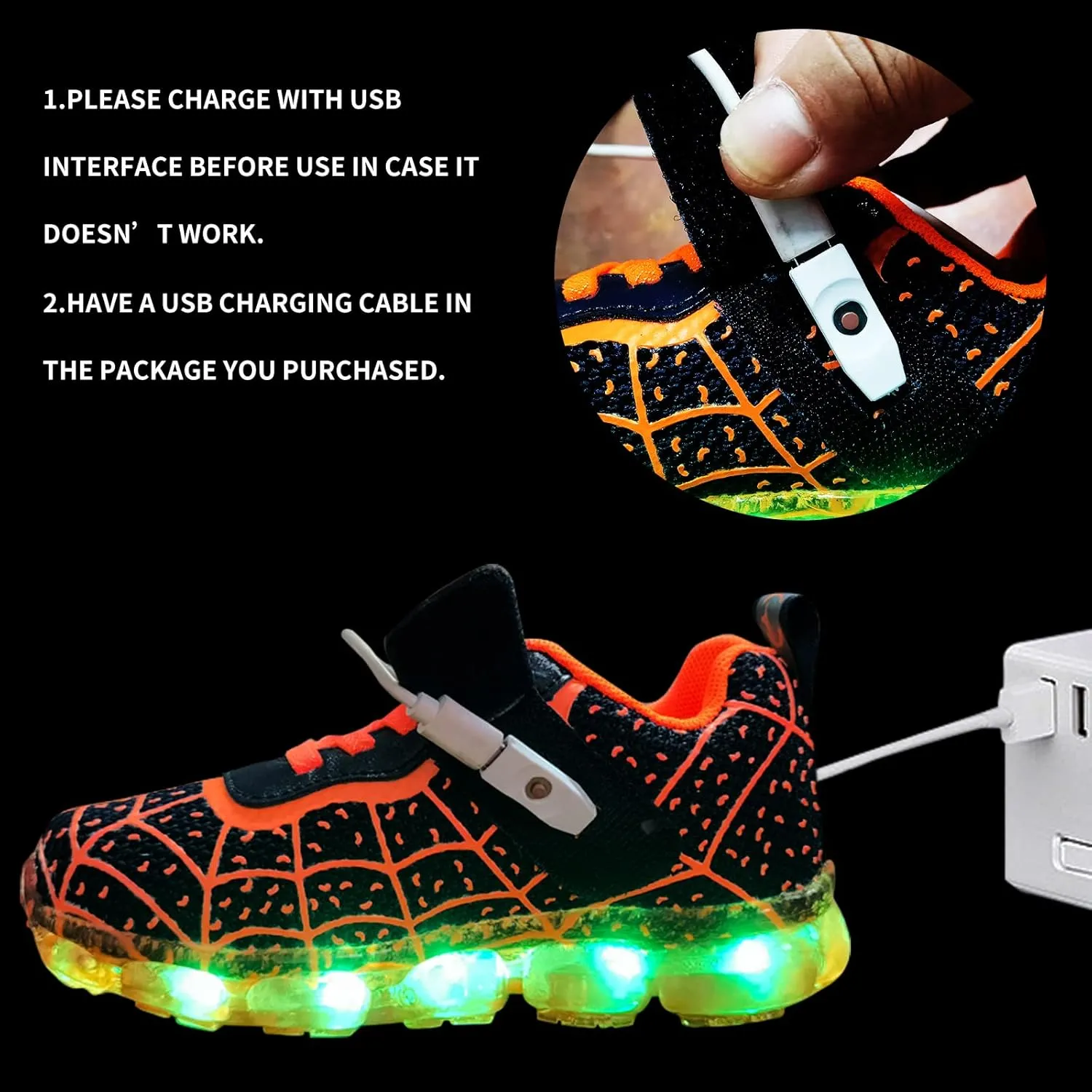 YUNICUS Kids Light Up Shoes Led Flash Sneakers with Spider Upper USB Charge for Boys Girls Toddles Best Gift for Birthday Thanksgiving Christmas Day