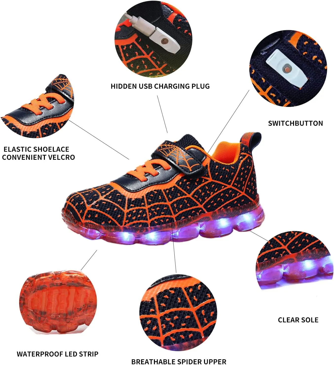 YUNICUS Kids Light Up Shoes Led Flash Sneakers with Spider Upper USB Charge for Boys Girls Toddles Best Gift for Birthday Thanksgiving Christmas Day