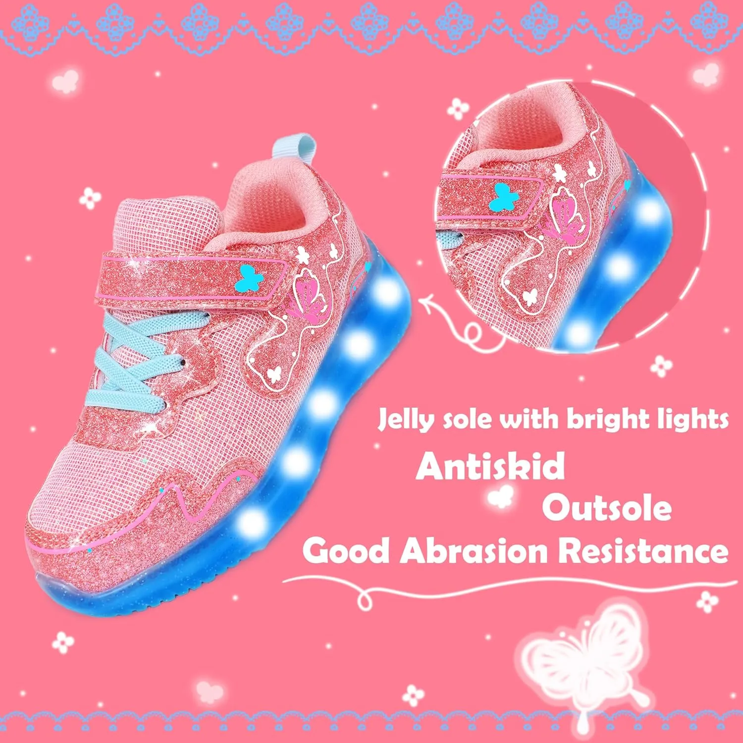 ZKA Toddler Girls Light Up Sneakers for Size 5 to Size 10 Sparkle Walking Running Tennis Casual Fashion Sport