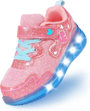 ZKA Toddler Girls Light Up Sneakers for Size 5 to Size 10 Sparkle Walking Running Tennis Casual Fashion Sport